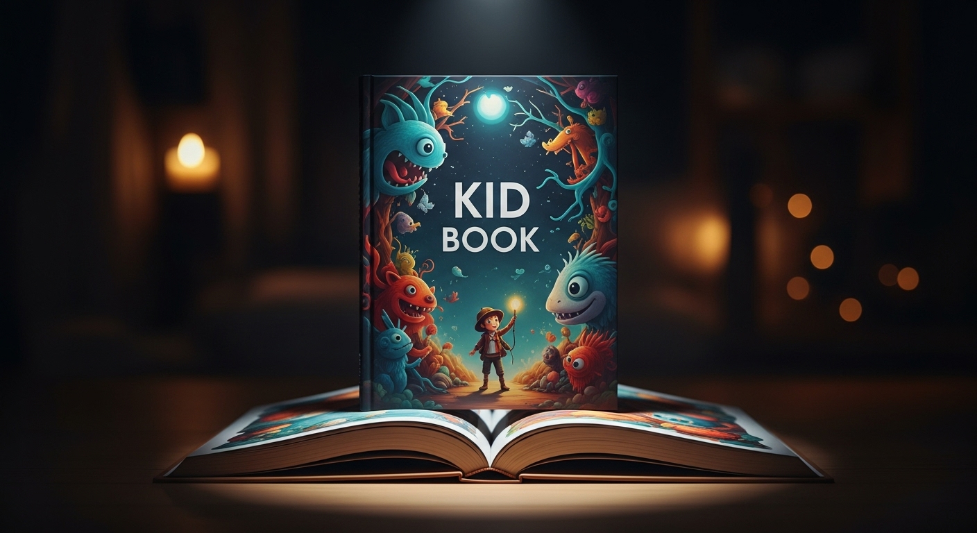 A magical illustration of the night sky and characters